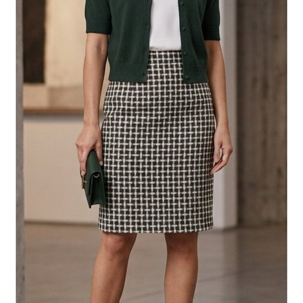 A Dong Silk S Custom Made Black‎ White Basketweave Pencil Skirt Knee Length